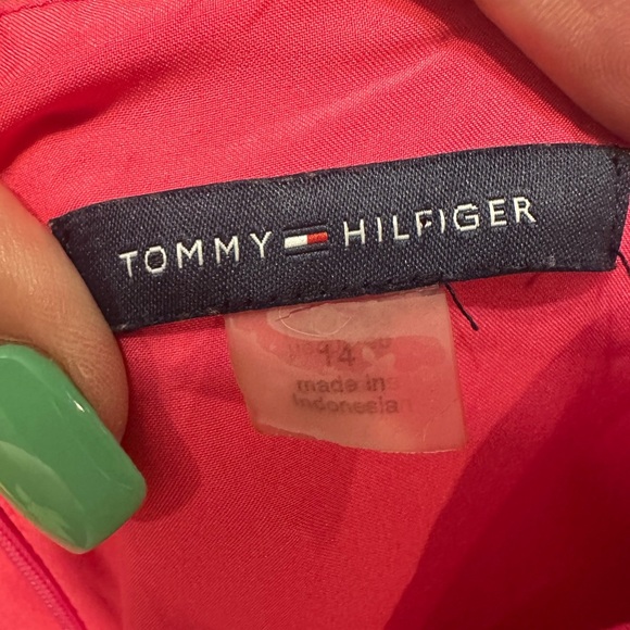 Tommy Hilfiger Pink Textured Sleeveless Belted Dress Size 14 Ruffle Hem - Picture 6 of 10